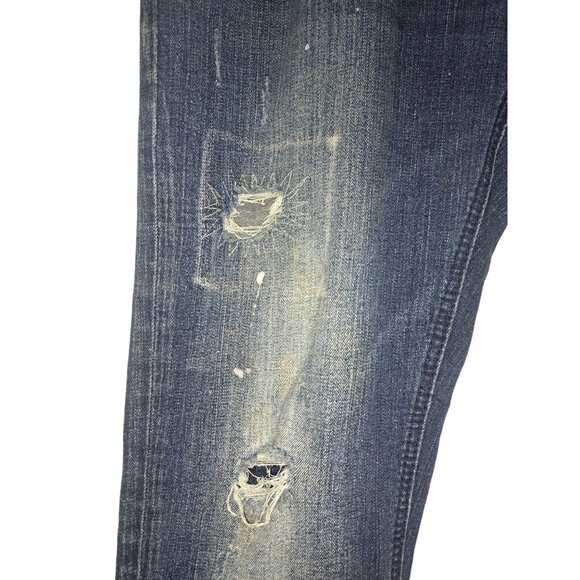 Legendary Rawalty Distressed Blue Denim Jeans With Red Applique Patch Size 36x32 - Picture 9 of 14